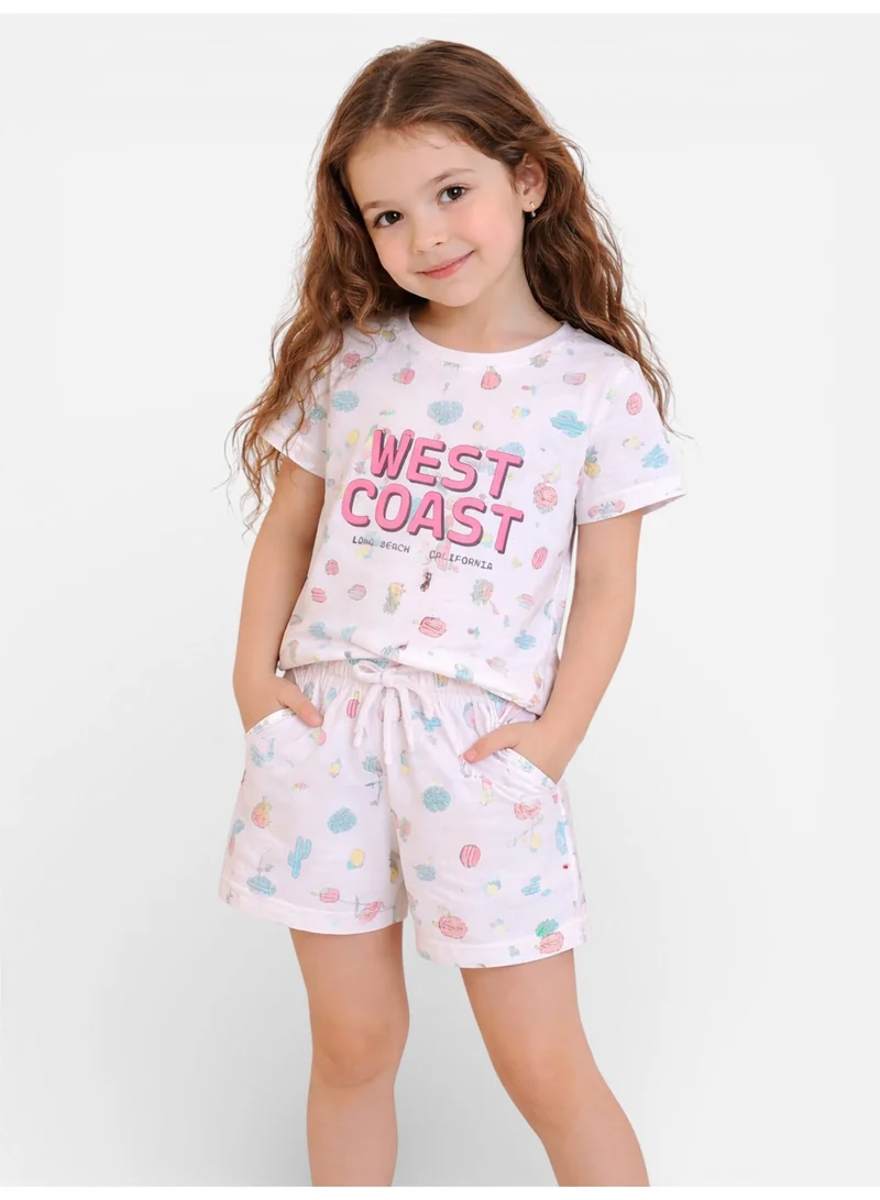 Girls West Coast Print Cotton Pajama Set – T-Shirt & Shorts Nightwear